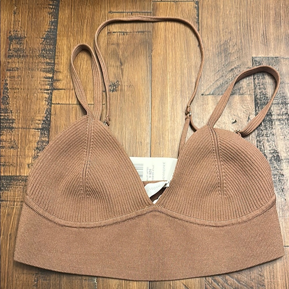 Jonathan Simkhai Tan Ribbed Stappy Bralette with Adjustable Straps